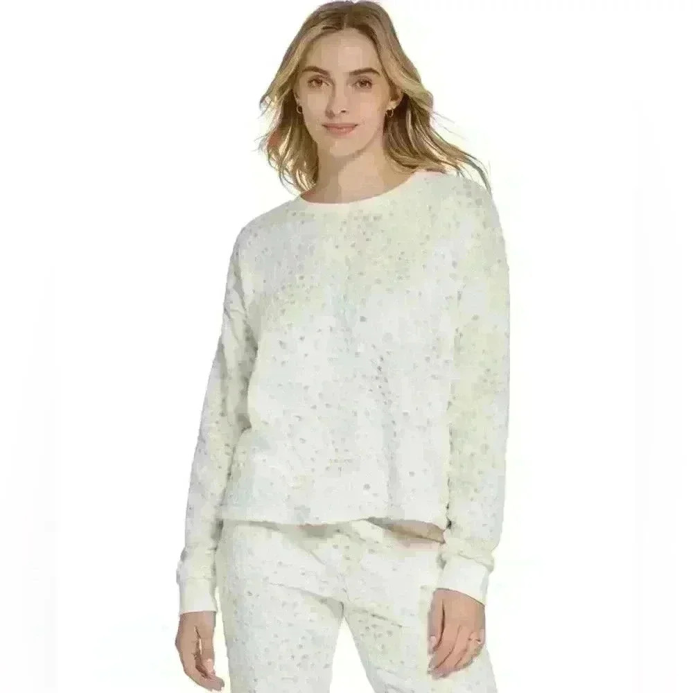 Andrew Marc Sport Novelty Spotted Faux Fur Crew Neck Sweatshirt Size Large